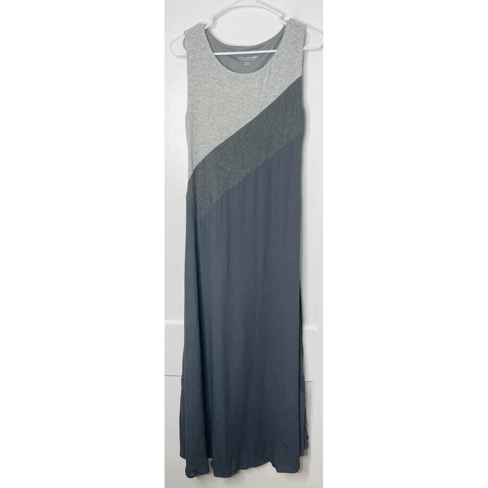 Soft Surroundings Midi Dress Sz XS Gray Colorblock Flowy Sleeveless Sheer Casual
